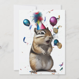 Chipmunk with Party Hat Flat Greeting Card