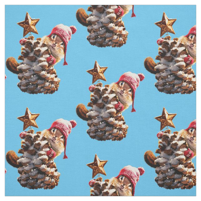 Chipmunk With Pine Cone Tree Fabric (Swatch)