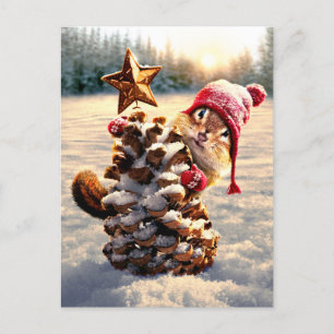 Chipmunk With Pine Cone Tree Invitation Postcard