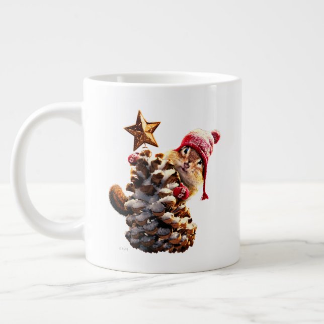 Chipmunk With Pine Cone Tree Large Coffee Mug (Left)