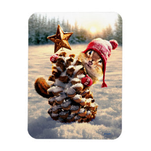 Chipmunk With Pine Cone Tree Magnet