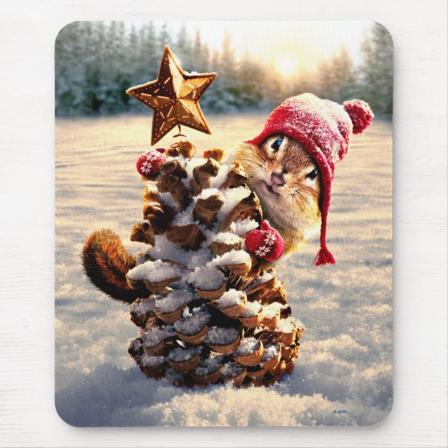 Chipmunk With Pine Cone Tree Mouse Mat (Front)