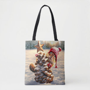 Chipmunk With Pine Cone Tree Tote Bag