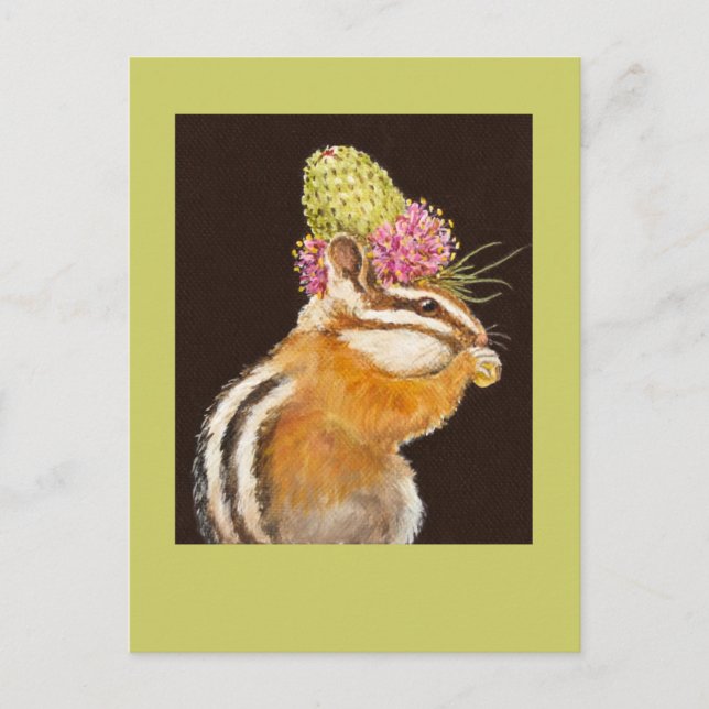 chipmunk with prairie clover hat on postcard (Front)