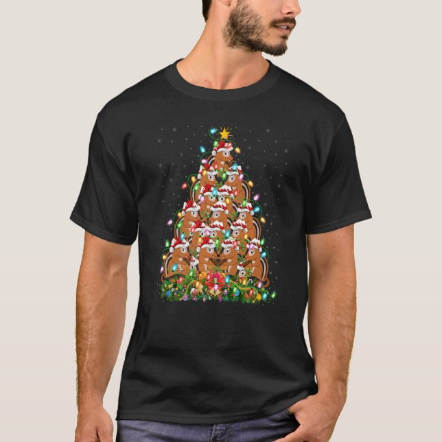 Chipmunk  Xmas Lights Santa Chipmunk Christmas Tre T-Shirt (Front)