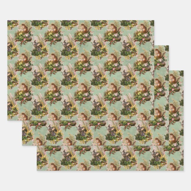 Chipmunks and Birds Wrapping Paper Sheet (Set)