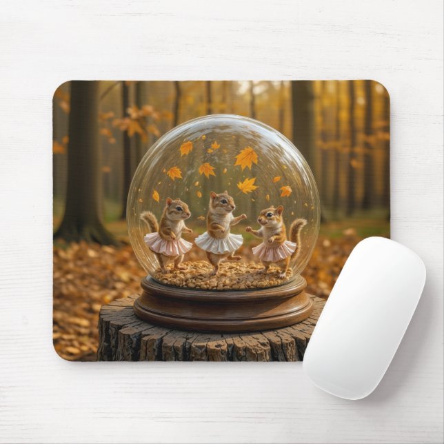 Chipmunks Dancing In a Glass Globe Mouse Mat (With Mouse)