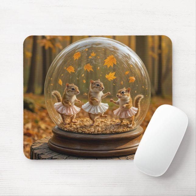 Chipmunks Dancing In a Glass Globe Mouse Mat (With Mouse)