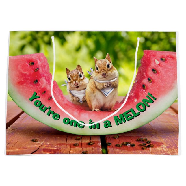 Chipmunks Eating Watermelon Large Gift Bag (Front)