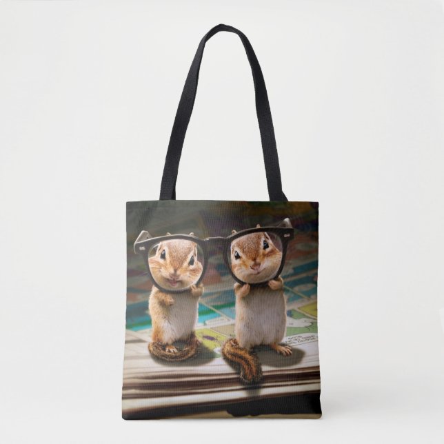 Chipmunks in Reading Glasses Tote Bag (Front)