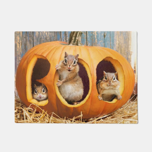 Chipmunks Inside Boo Jack-o-Lantern Doormat (Front)