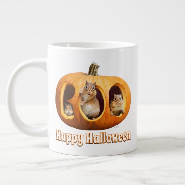 Chipmunks Inside Boo Jack-o-Lantern Large Coffee Mug (Left)