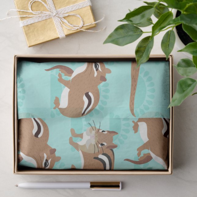 Chipmunks on Mint Green Background Patterned Tissue Paper (Gift)