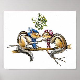 Chipmunks Under the Mistletoe Print