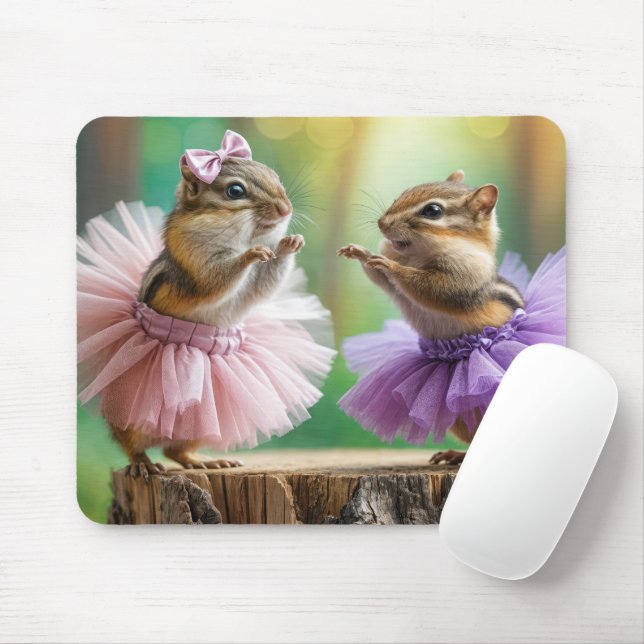 Chipmunks Wearing Tutus Mouse Mat (With Mouse)
