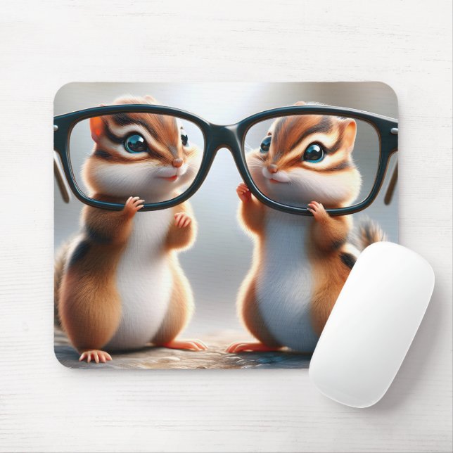 Chipmunks With Black Glasses Mouse Mat (With Mouse)