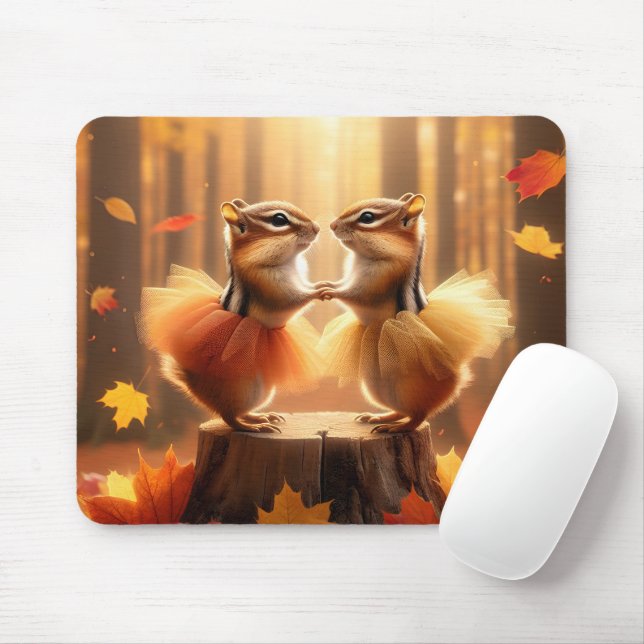 Chipmunks With Tutus On Autumn Stump Mouse Mat (With Mouse)