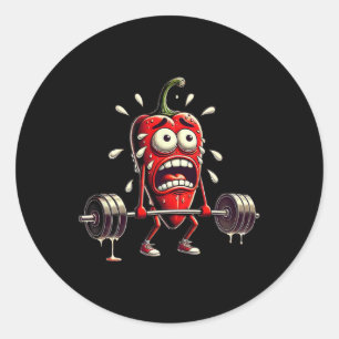 Chipotle Pepper Doing Deadlifts Fitness Bodybuildi Classic Round Sticker