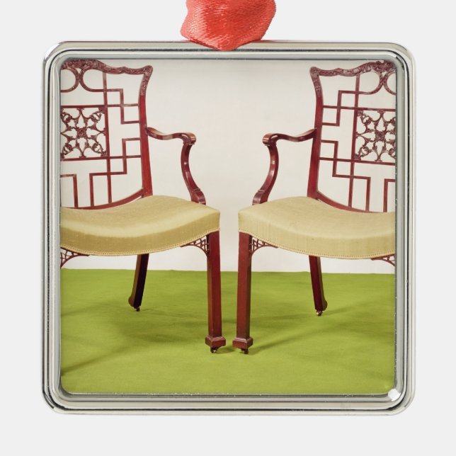 Chippendale mahogany dining chairs metal tree decoration (Front)