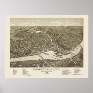 Chippewa Falls, WI Panoramic Map - 1886 Poster
