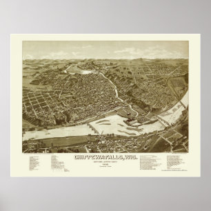Chippewa Falls, WI Panoramic Map - 1886 Poster