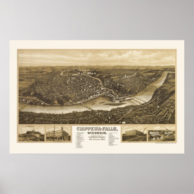 Chippewa Falls, WI Panoramic Map - 1907 Poster (Front)