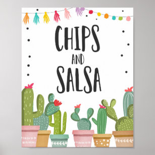Chips and Salsa Fiesta Food Cactus Table Sign