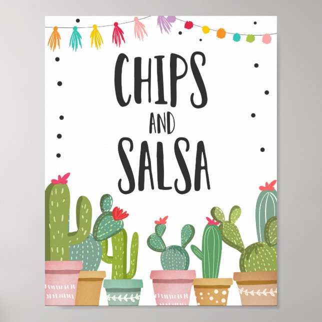 Chips and Salsa Fiesta Food Cactus Table Sign (Front)