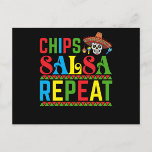 Chips Salsa Repeat - Funny Cinco De Mayo Mexico Postcard