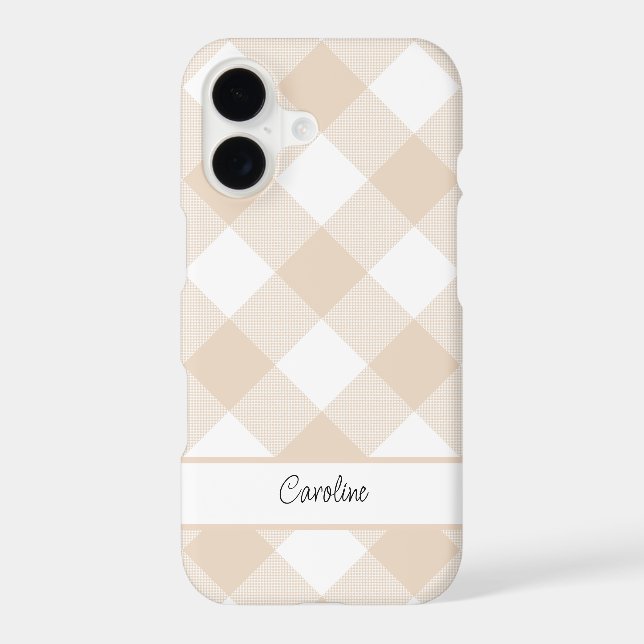 Chique Beige White Gingham Plaid Pattern Name (Back)