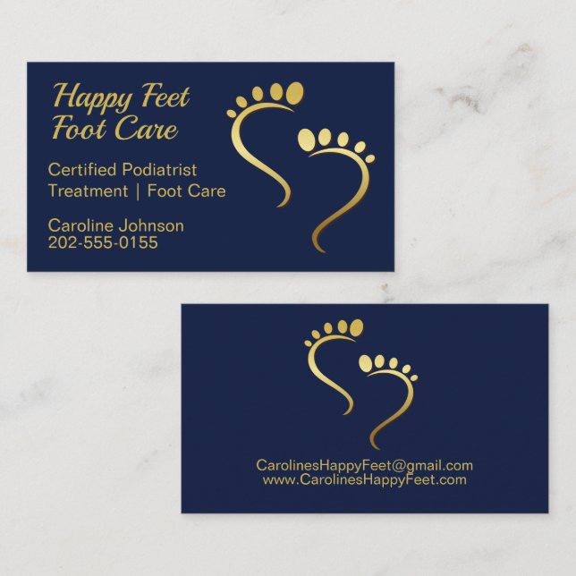 Chiropodist Podiatrist Pedicure Foot Care Navy Business Card (Front/Back)