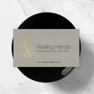 Chiropractic Abstract Gold Circles Logo on Linen Business Card