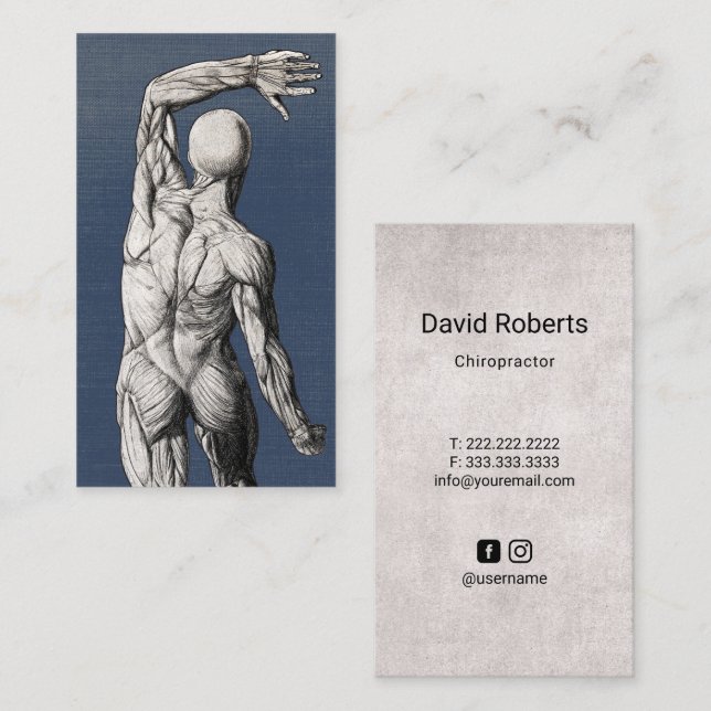 Chiropractic Anatomy Vintage Blue Chiropractor Business Card (Front/Back)