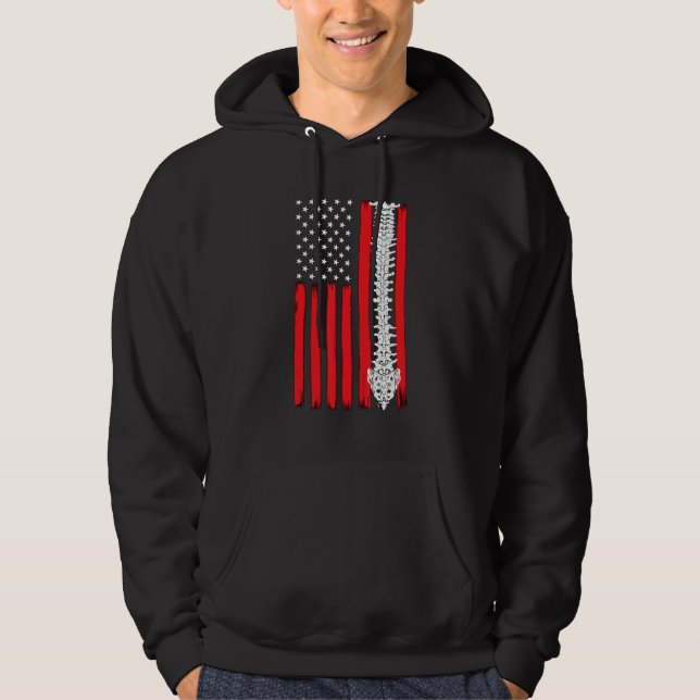 Chiropractic Bone Back Spine American Flag Chiropr Hoodie (Front)