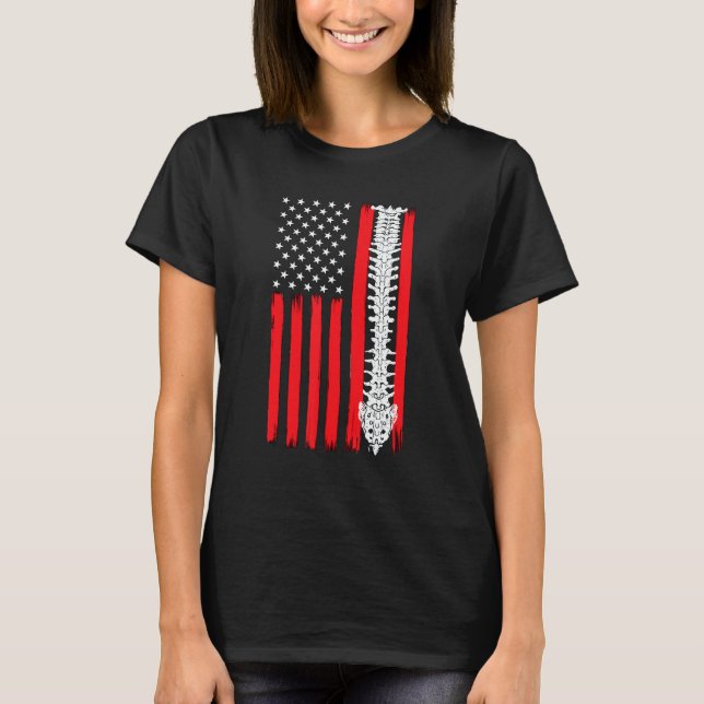 Chiropractic Bone Back Spine American Flag Chiropr T-Shirt (Front)