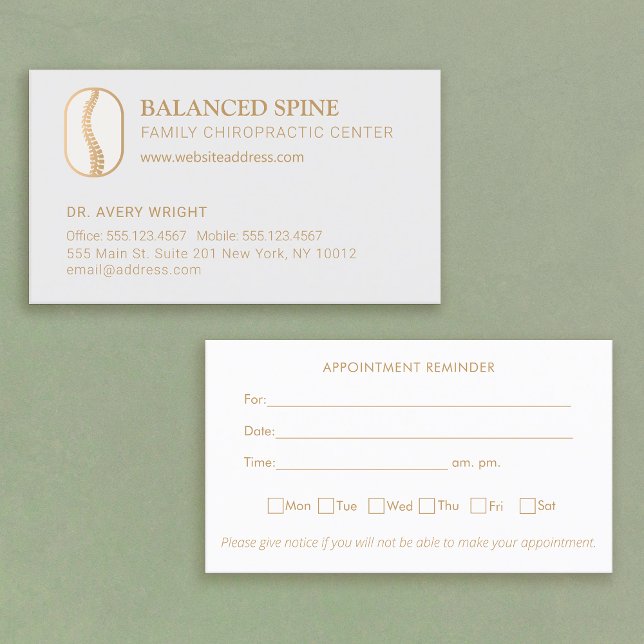 Chiropractic Chiropractor Appointment Reminder Business Card (chiropractic appointment reminder card with spine logo and week day schedule)