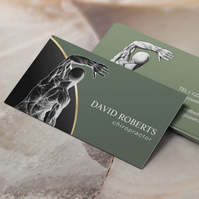 Chiropractic Chiropractor Spine Adjust Sage Green Business Card (Creator Uploaded)