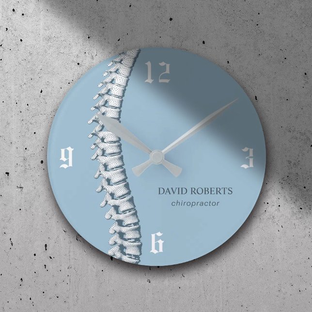 Chiropractic Chiropractor Spine Anatomy Art Blue Round Clock (Creator Uploaded)