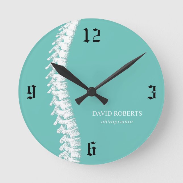 Chiropractic Chiropractor Spine Therapist Teal Round Clock (Front)