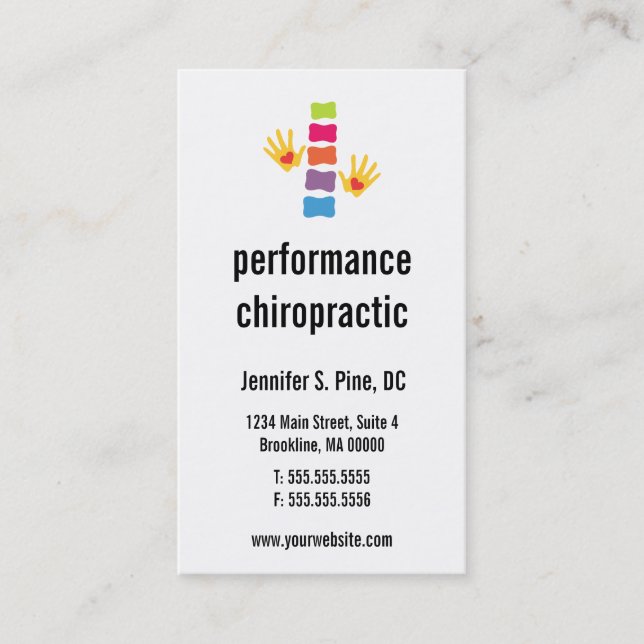 Chiropractic Logo Vertical Business Cards (Front)