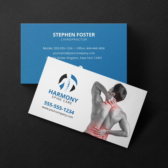 Chiropractic Massage Therapy Chiropractor Blue Business Card (Creator Uploaded)