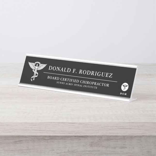 Chiropractic Medicine Personalised Black Desk Name Plate (Front)
