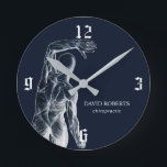 Chiropractic Navy Blue Anatomy Chiropractor  Round Clock<br><div class="desc">Chiropractic Chiropractor Navy Blue Anatomy Clocks.</div>