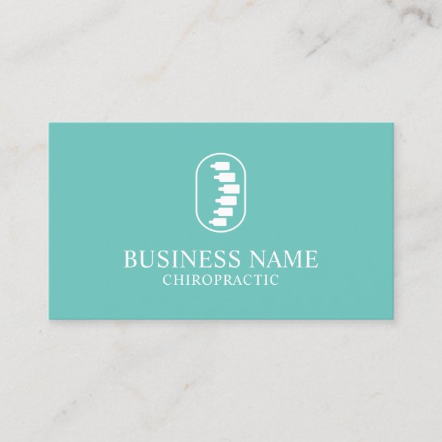 Chiropractic Spine Logo Chiropractor Plain Teal Business Card (Front)