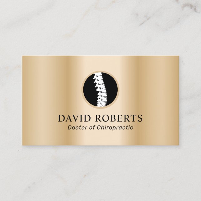 Chiropractic Spine Logo Modern Gold Chiropractor Business Card (Front)
