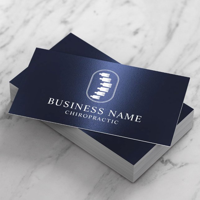 Chiropractic Spine Logo Navy Blue Chiropractor Business Card (Creator Uploaded)