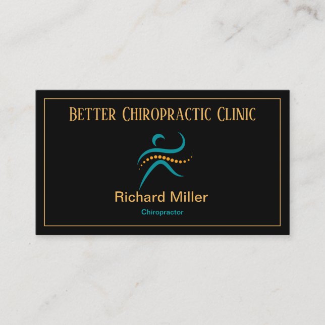 Chiropractor Black Blue Gold Business Card (Front)