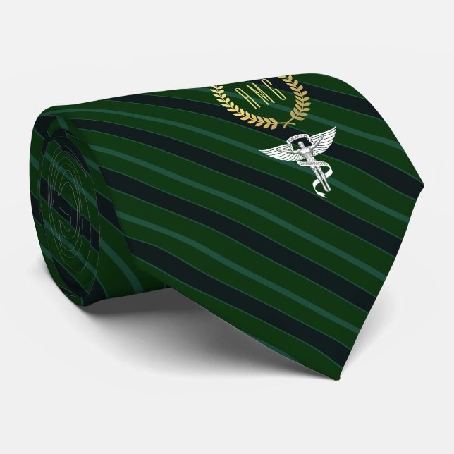 Chiropractor Professional Monogram Green Faux Gold Tie (Rolled)