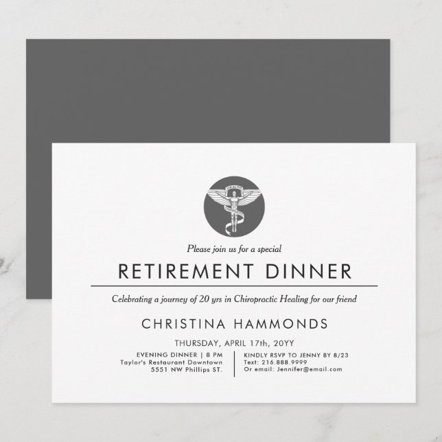 Chiropractor Retirement Dinner | Minimal Style Inv Invitation (Front/Back)