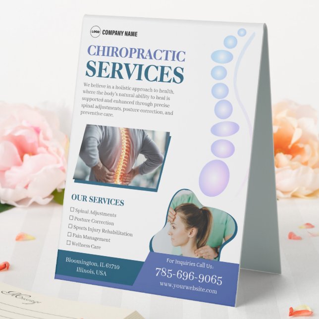Chiropractor Services Custom Table Tent Sign (In SItu (Wedding))